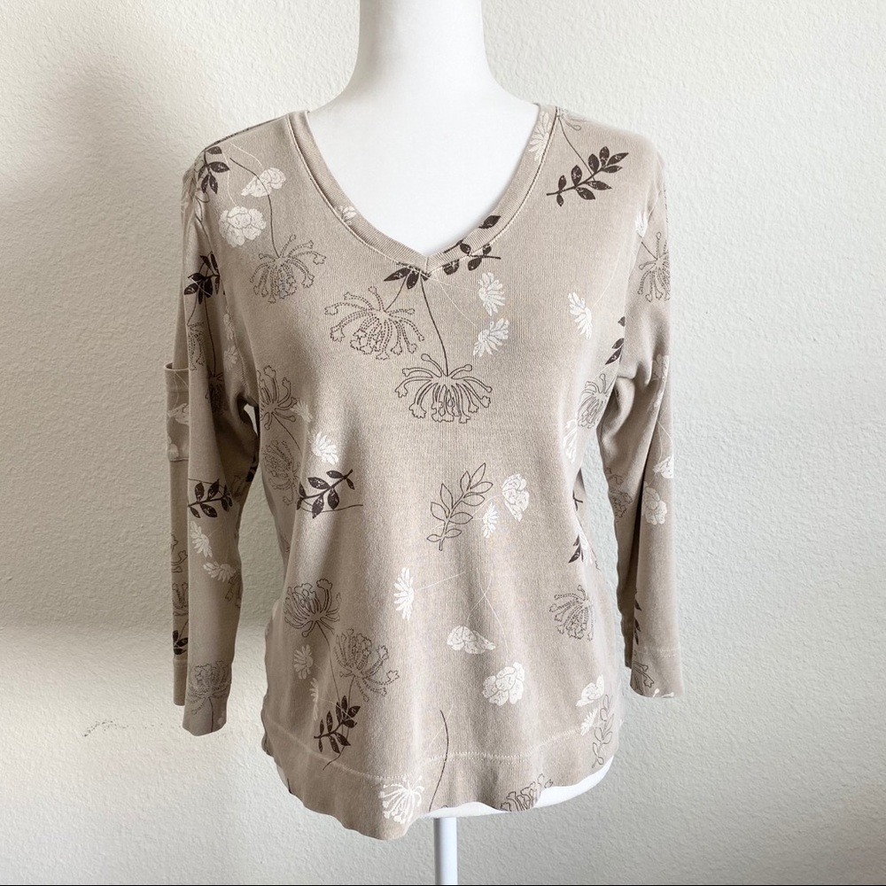 Fresh Produce Tan Floral Top Large